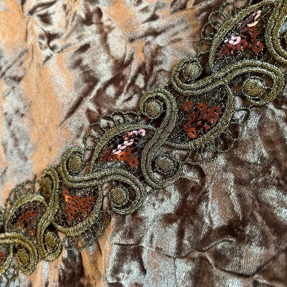 Vintage Velvet Midi Skirt brown gold size 16 embellished - Picture 9 of 14